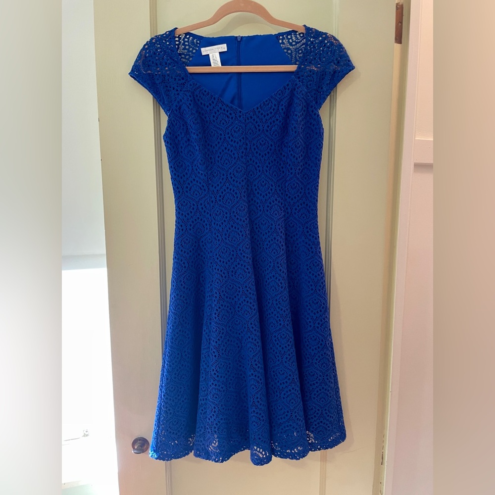 London Times Royal Blue Lace Midi Dress